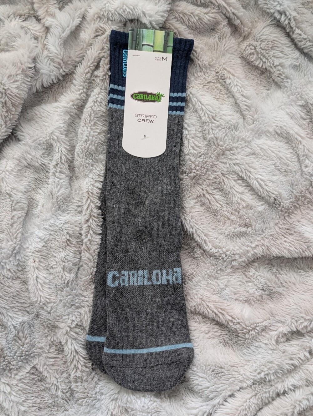 Cariloha Gray Crew Socks with Light Blue Accents